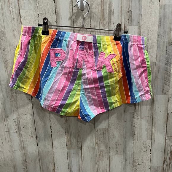Vintage Y2K Victoria Secret PINK Rainbow Stripe Booty Logo Boxer Shorts Medium - Picture 4 of 7